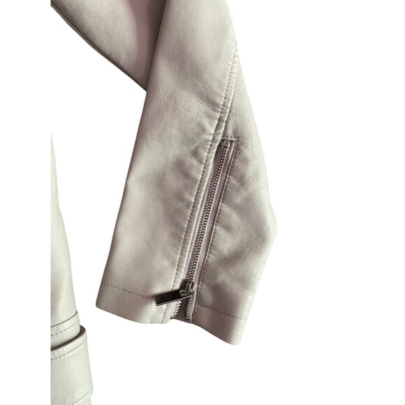 Forever 21 Women's Size L Moto Jacket Light Gray Biker (Collar Cracked Leather) - Picture 5 of 8